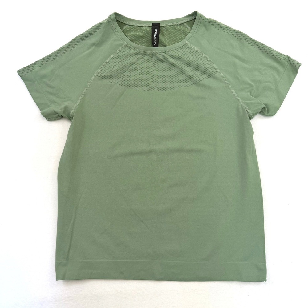 Mondetta Sage Green Seamless Mesh Activewear Top Short Sleeve Large 1849675